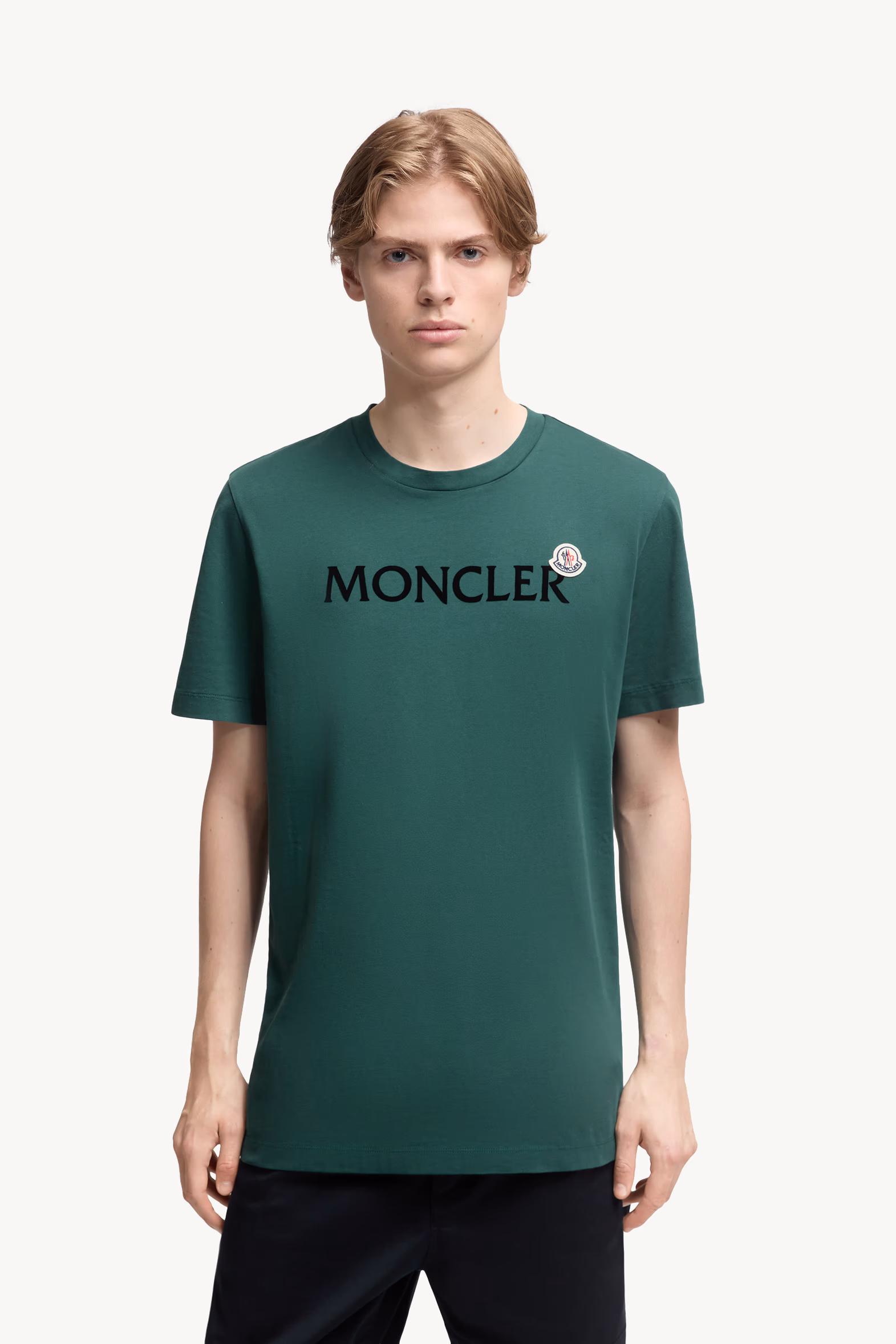 Flocked Logo Cotton T-Shirt Men Leaf Green Moncler 3